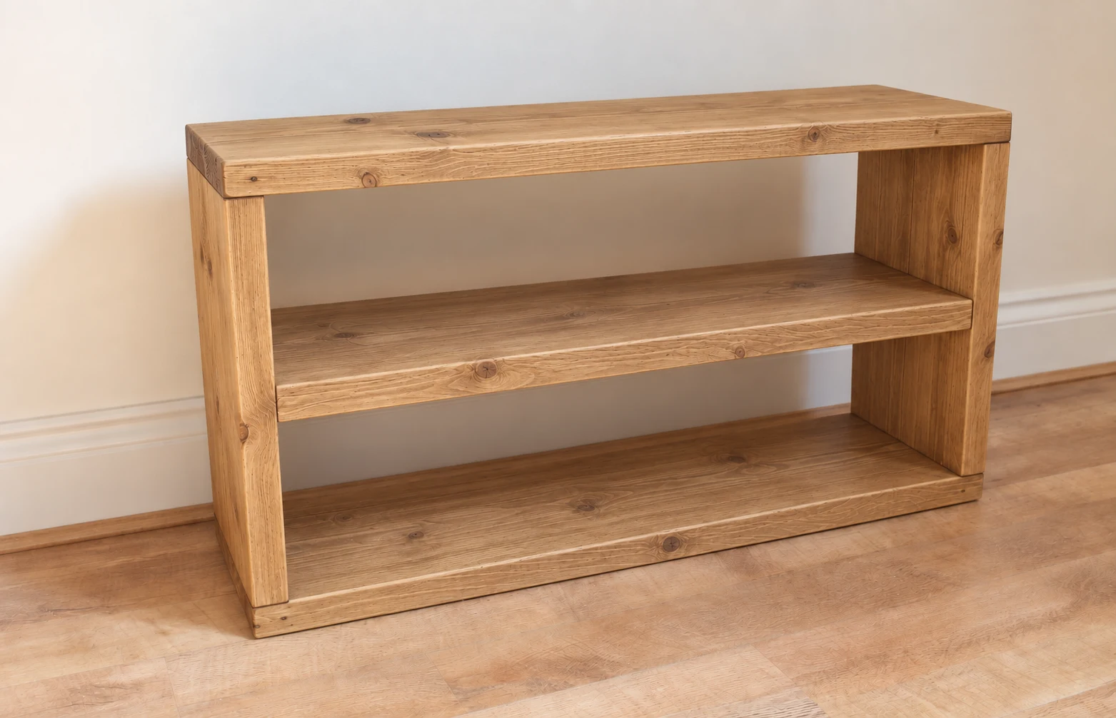 Wooden shoe storage with two open compartments